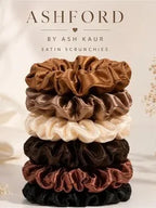 AETHERA Luxe: Satin Hair Scrunchies Set of 6 - Neutral Palette for Daily Elegance - front view