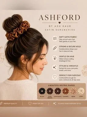 Report Ashford by Ash Kaur Satin Scrunchies Set of 6 | Neutral Colors | NWT