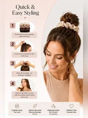 Report Ashford by Ash Kaur Satin Scrunchies Set of 6 | Neutral Colors | NWT