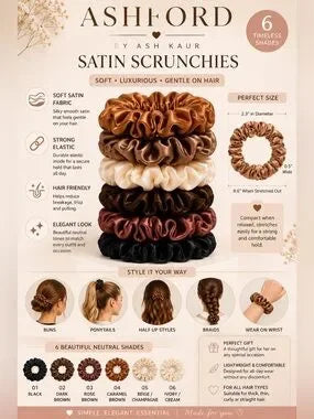 Report Ashford by Ash Kaur Satin Scrunchies Set of 6 | Neutral Colors | NWT
