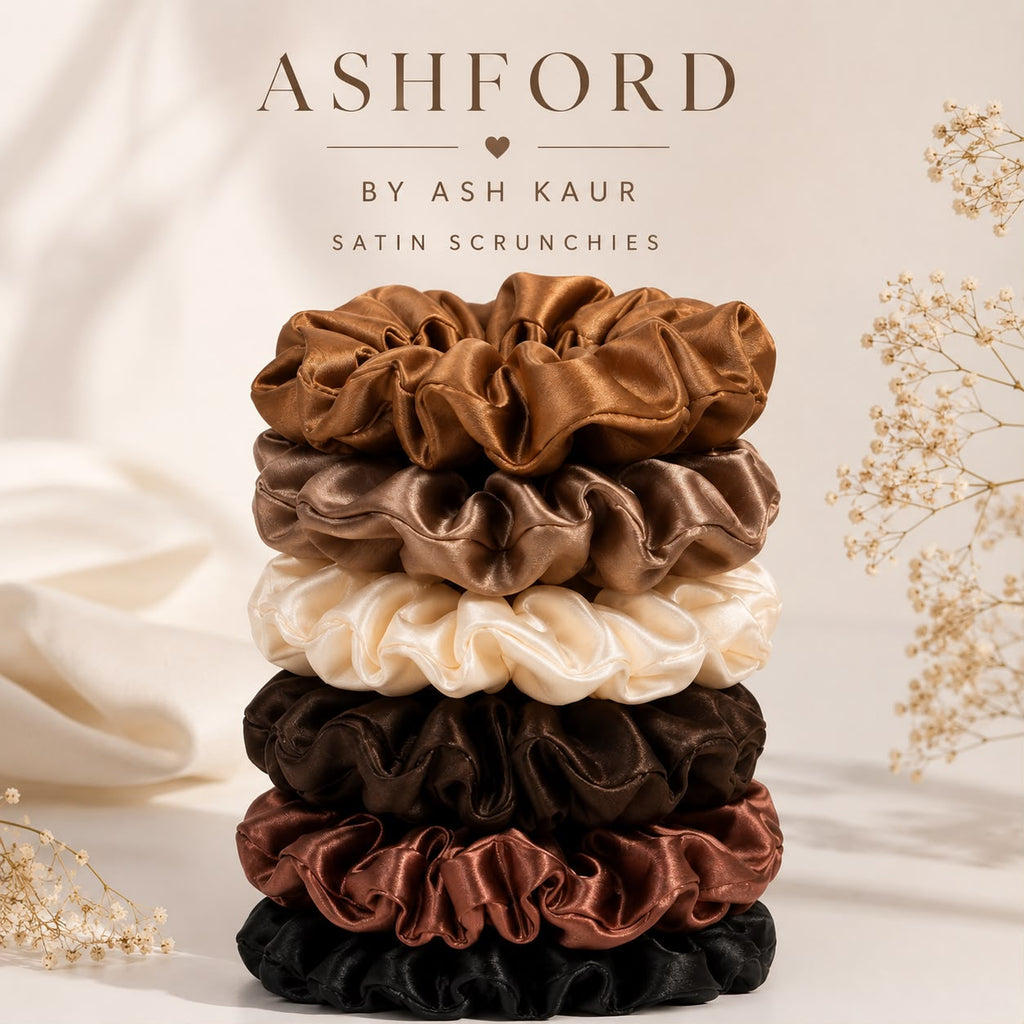 Ashford Satin Hair Scrunchies Set of 6, Neutral Colors, One Size - front view