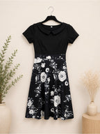 Hello Fashion Black Floral Fit & Flare Dress Peter Pan Collar Medium - View 3