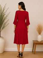 Connected Apparel Red Ruched Midi Dress - Plus Size 24W - View 2