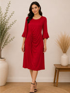 Connected Apparel Red Ruched Midi Dress - Plus Size 24W