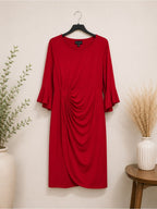 Connected Apparel Red Ruched Midi Dress - Plus Size 24W - View 3
