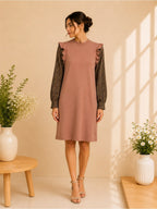 Dusty Pink Knit Dress Plaid Sleeves Size Medium