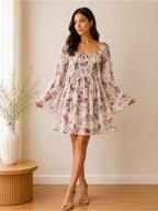 Floral Smocked Mini Dress - Off Shoulder - Size Small