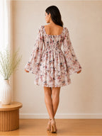 Floral Smocked Mini Dress - Off Shoulder - Size Small - View 2