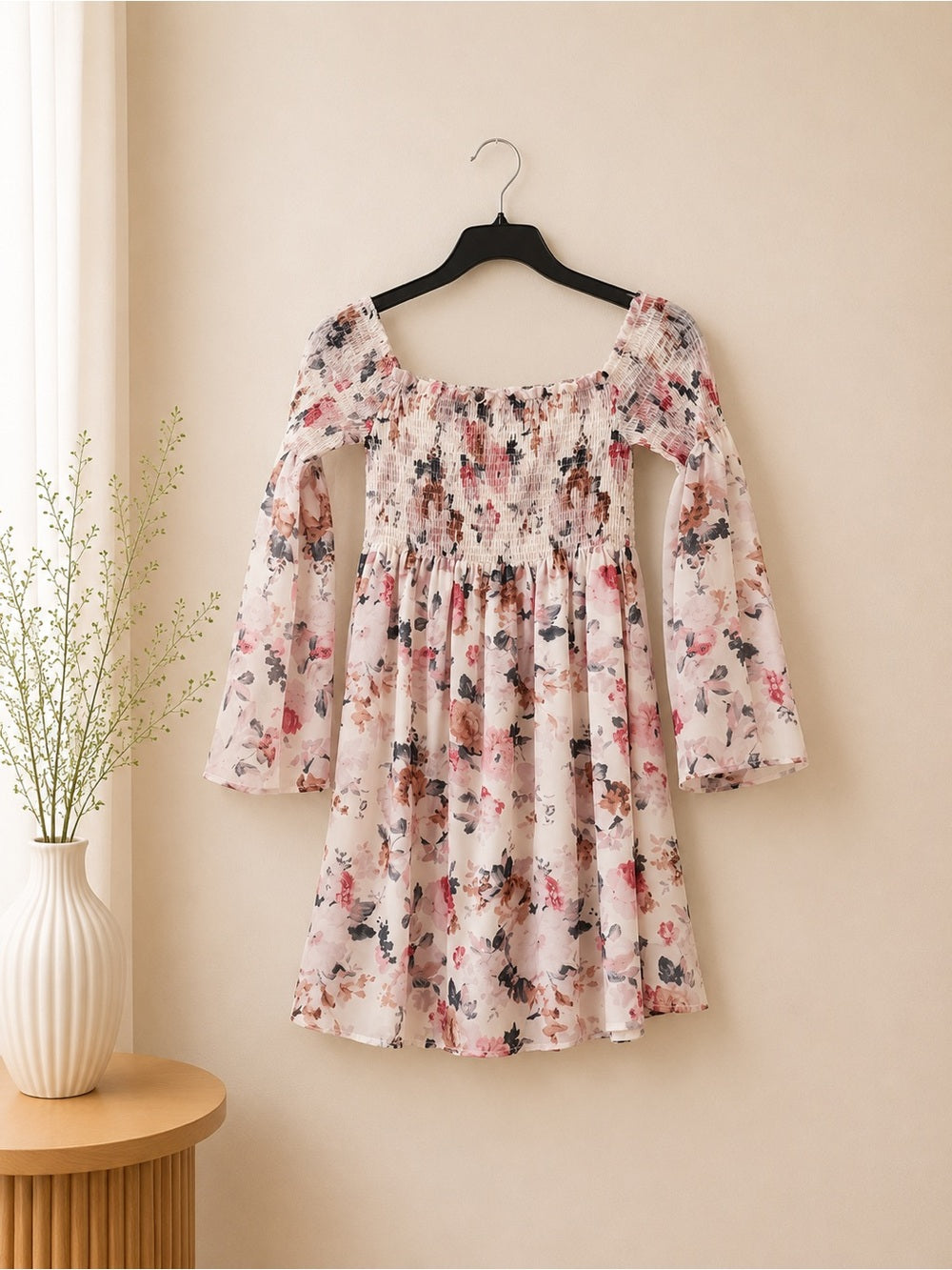 Floral Smocked Mini Dress - Off Shoulder - Size Small - View 3
