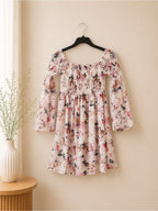 Floral Smocked Mini Dress - Off Shoulder - Size Small - View 3