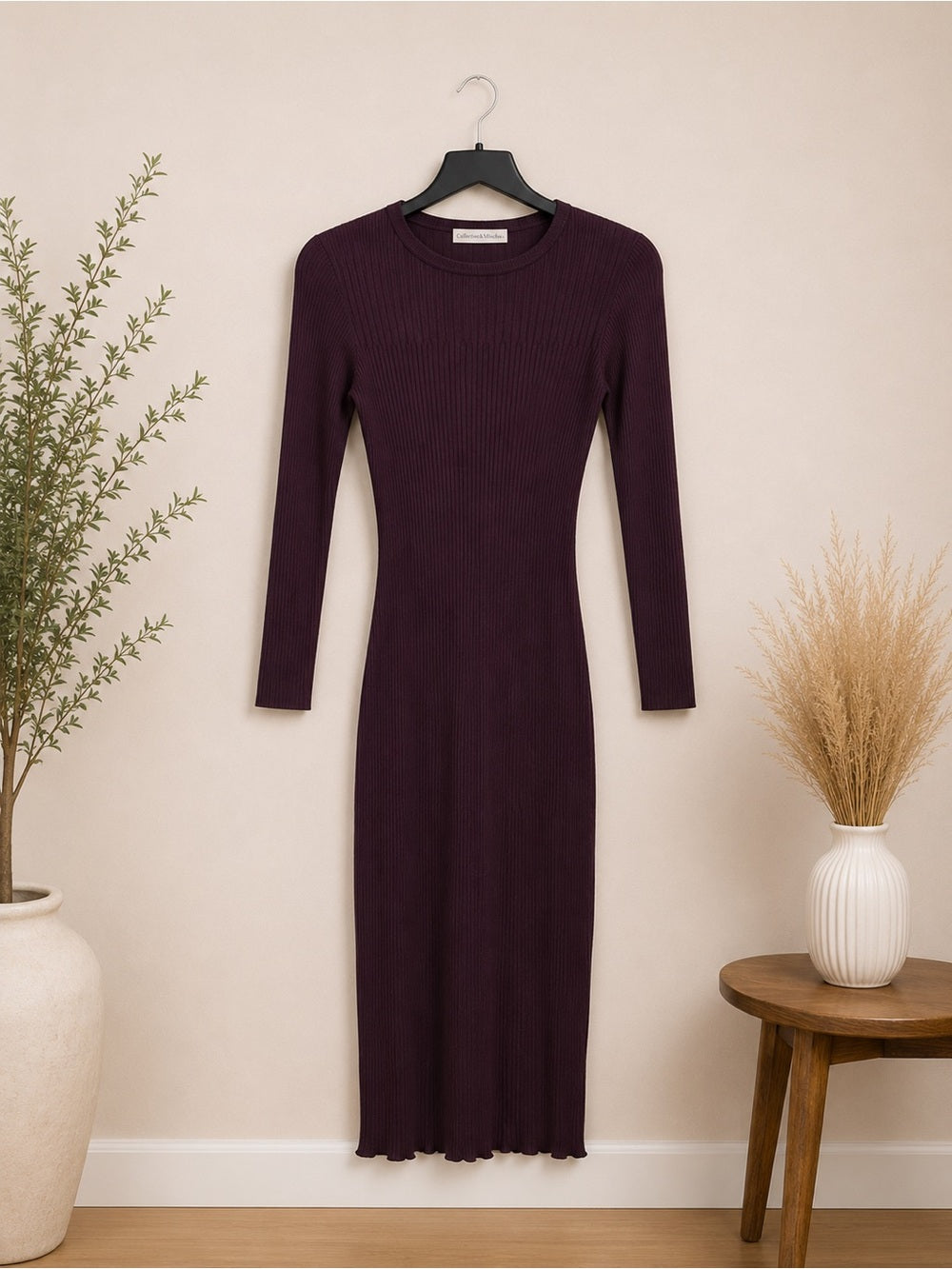 Catherine Malandrino Plum Ribbed Knit Midi Dress Medium - View 2