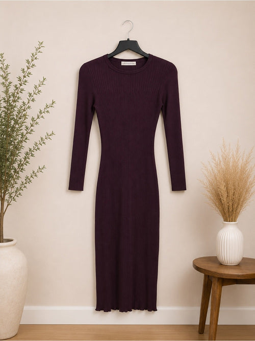 Catherine Malandrino Plum Ribbed Knit Midi Dress Medium - View 2