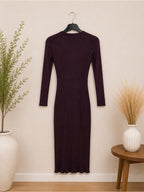 Catherine Malandrino Plum Ribbed Knit Midi Dress Medium - View 3