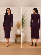 Catherine Malandrino Plum Ribbed Knit Midi Dress Medium