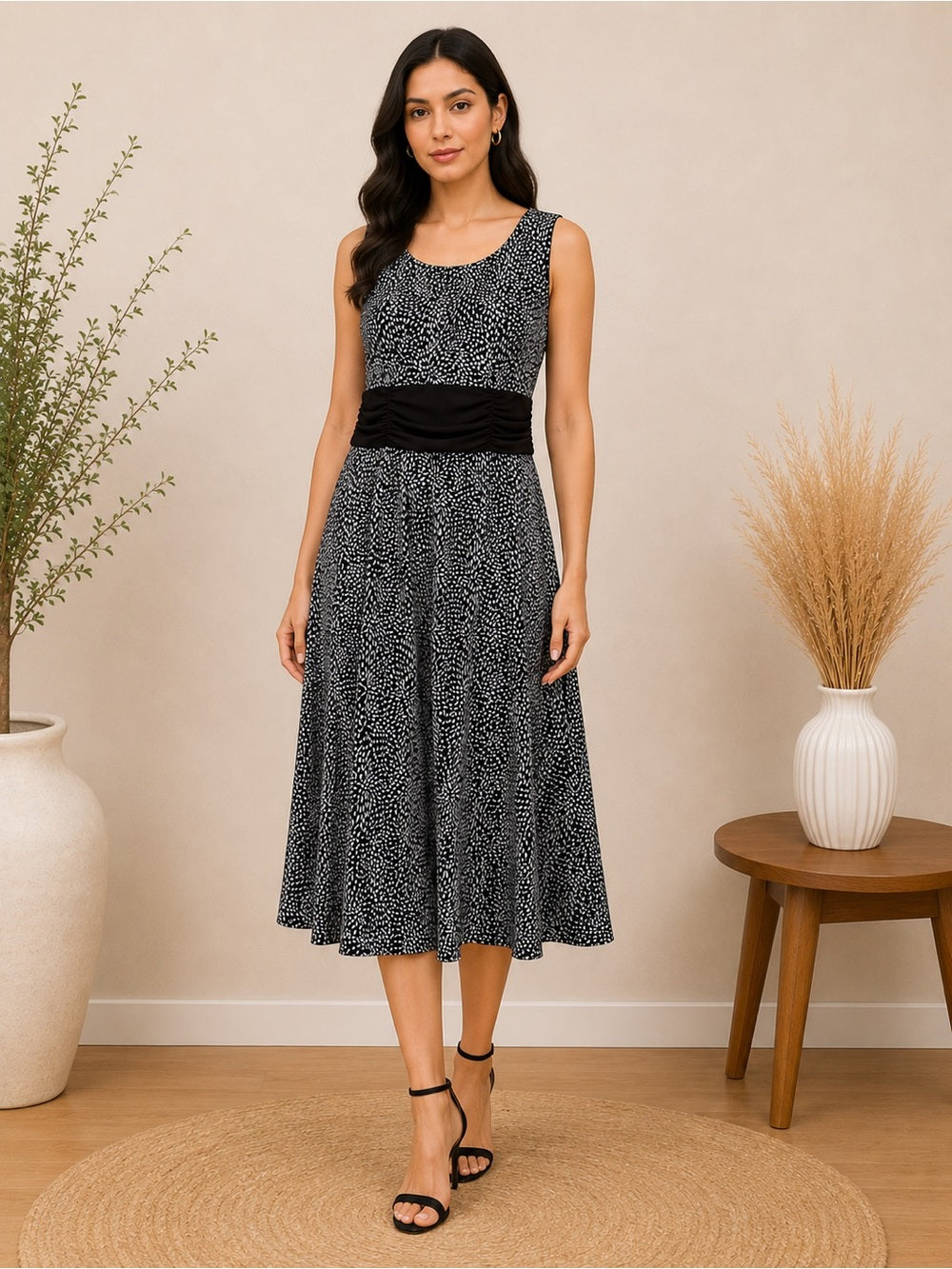 Perceptions Petite Brown Print Sleeveless Midi Dress - 14P