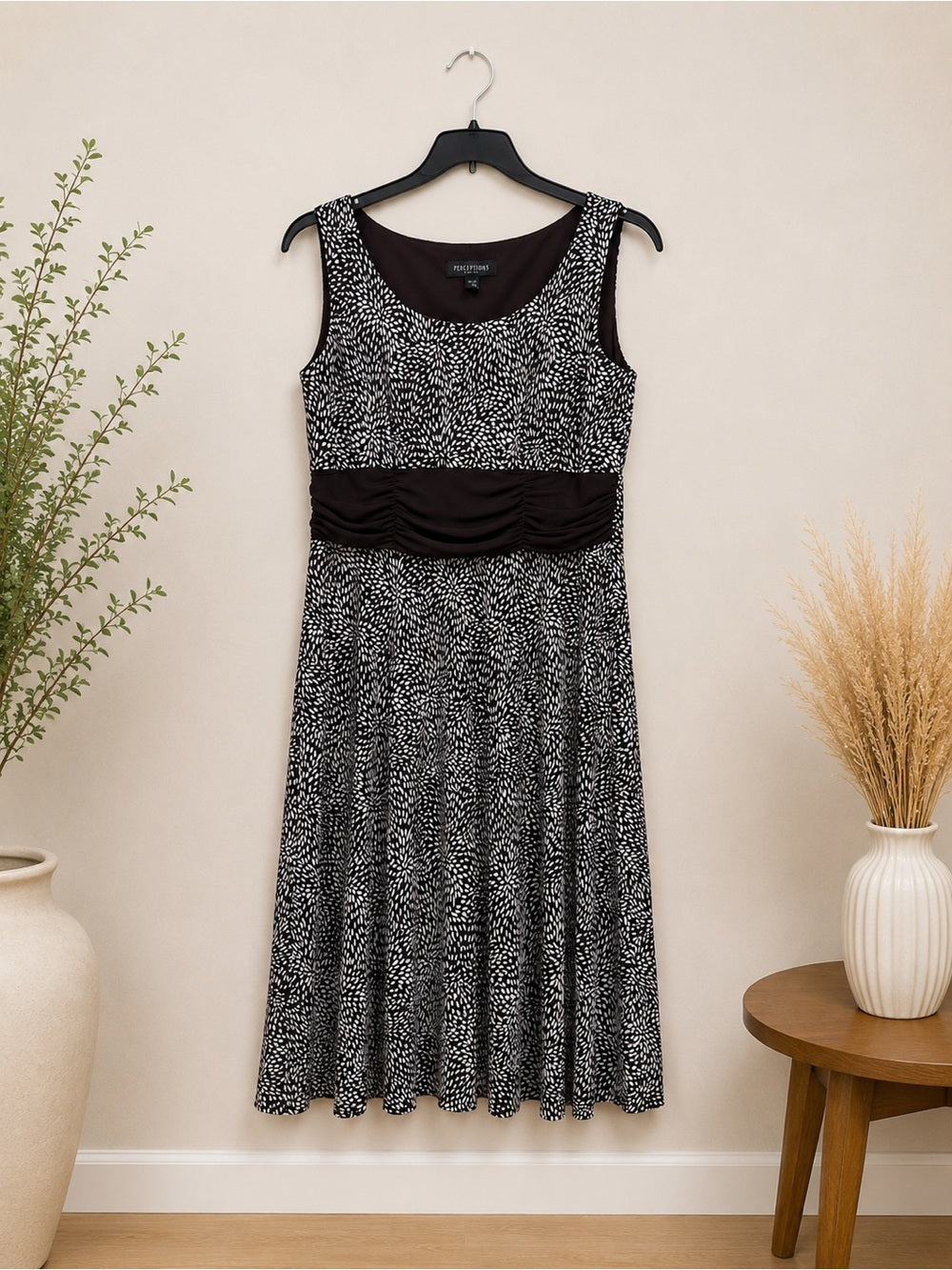 Perceptions Petite Brown Print Sleeveless Midi Dress - 14P - View 3
