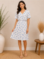 Sienna Sky White Blue Floral Mini Dress - Small