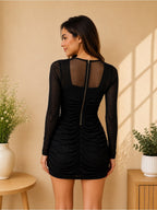 Fashion Nova Oh So Fresh Black Ruched Mesh Mini Dress Size L NWT - View 2