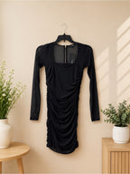 Fashion Nova Oh So Fresh Black Ruched Mesh Mini Dress Size L NWT - View 3