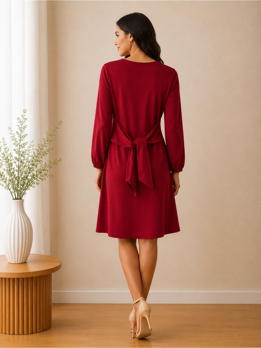 PrettyGarden Red Long Sleeve Tie Back Dress - Large - View 2