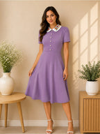SHEIN Modely Lavender Embroidered Collar Midi Dress Size S NWT