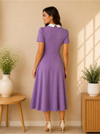 SHEIN Modely Lavender Embroidered Collar Midi Dress Size S NWT - View 2