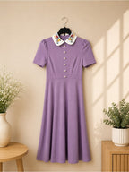 SHEIN Modely Lavender Embroidered Collar Midi Dress Size S NWT - View 3