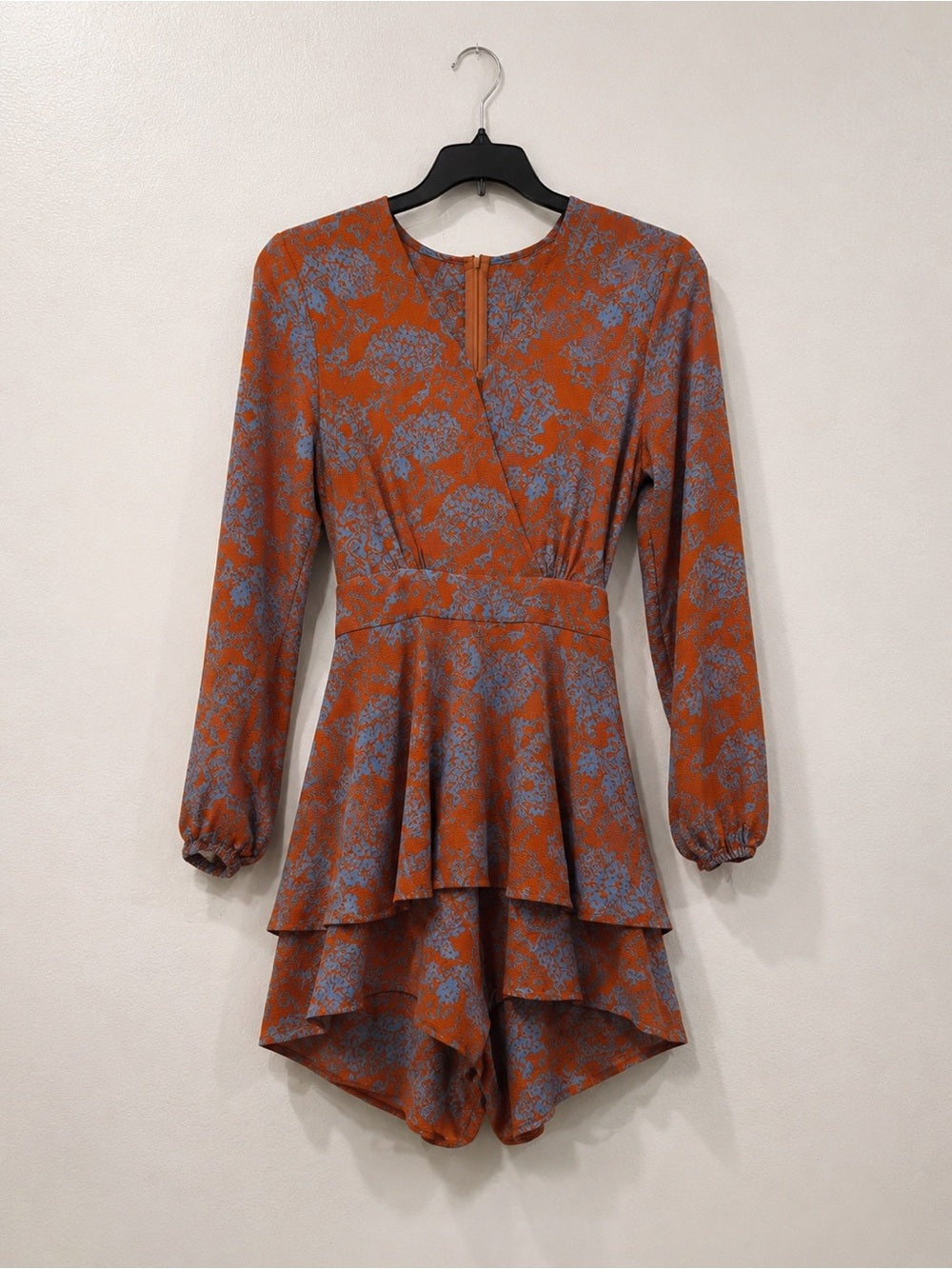 Rust Floral Long Sleeve Loose Fit Romper - Medium - View 2
