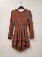 Rust Floral Long Sleeve Loose Fit Romper - Medium - View 2