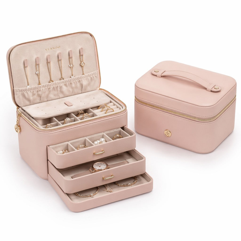 AETHERA Luxe Vegan Leather Travel Jewelry Case - front view
